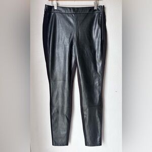 White House Black Market Vegan Leather Front Leggings Black Womens Size 8L NWT